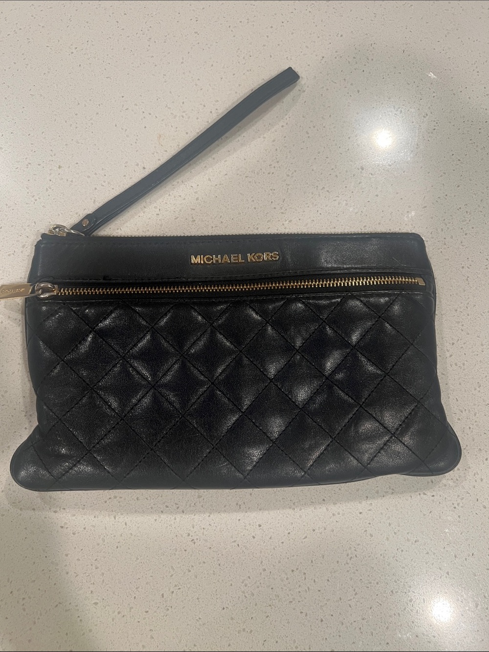 Michael Kors Black Quilted Leather Wristlet with Gold Hardware